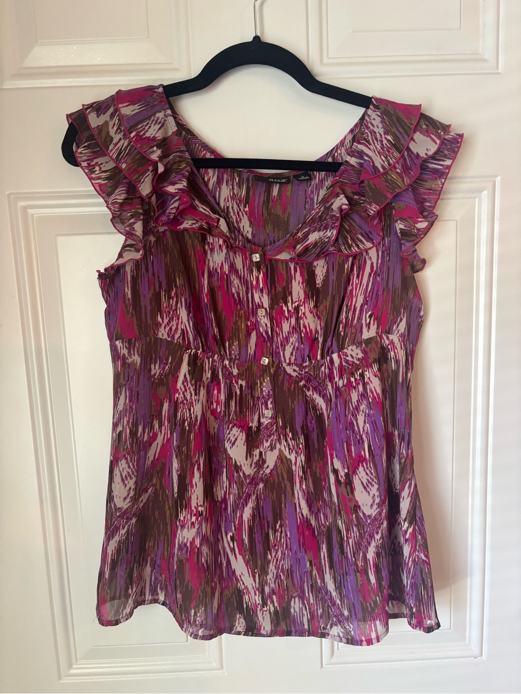ANA Pink  Purple RuffleSleeve Printed Blouse